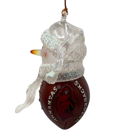 Arkansas Razorbacks Football Glass/Acrylic Snowman Sparkly Ornament - Picture 3 of 4